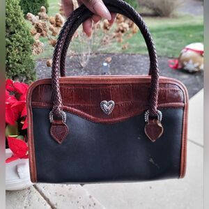 Vintage Brighton Mini Black Brown Croc Leather Bag Silver Accent 9x6x3 No Strap